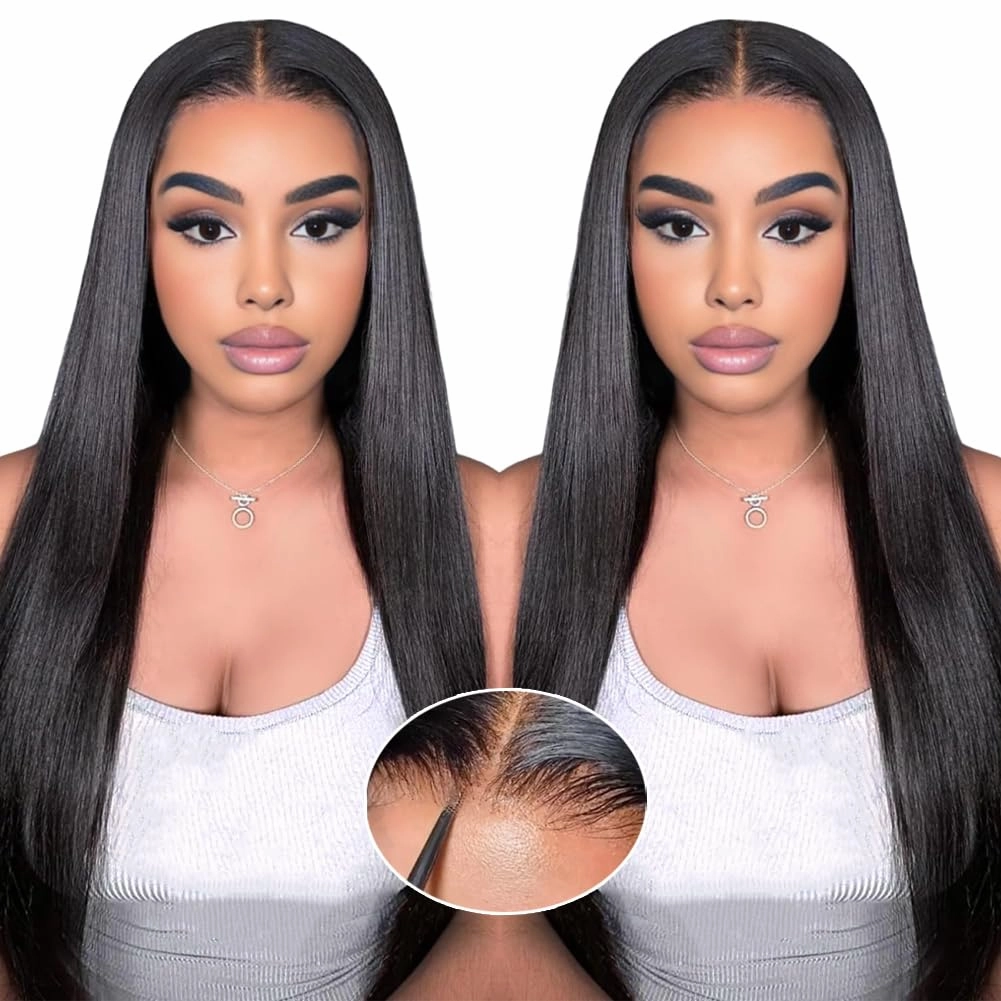 ALI PANDA 24 Inch 210 Density 205g 6x4 Wear and Go Glueless Wigs Human Hair Plucked Pre Cut HD Lace Closure Wigs 100% Human Hair Straight Pre Plucked Bleached Knots for Black Women