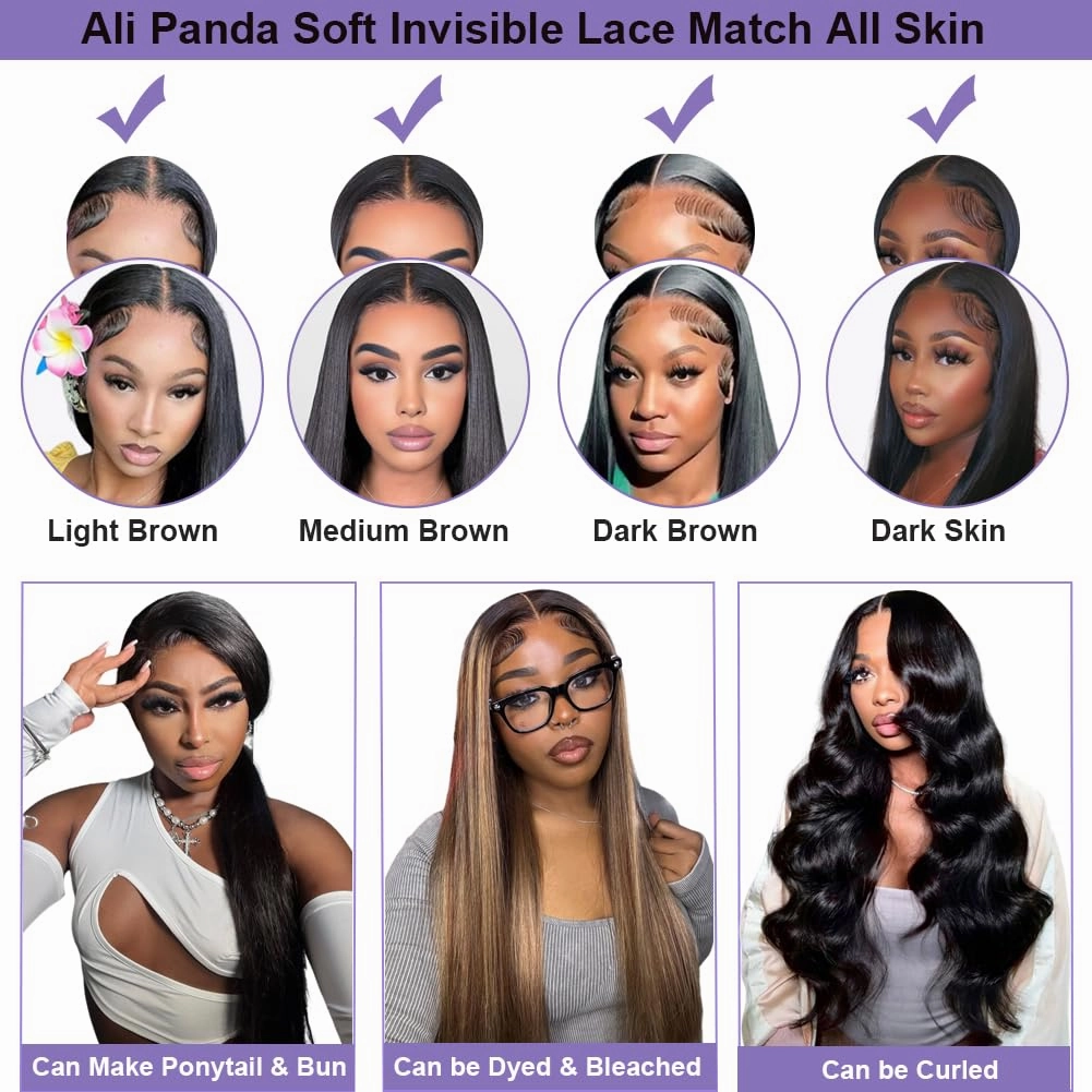 ALI PANDA 24 Inch 210 Density 205g 6x4 Wear and Go Glueless Wigs Human Hair Plucked Pre Cut HD Lace Closure Wigs 100% Human Hair Straight Pre Plucked Bleached Knots for Black Women