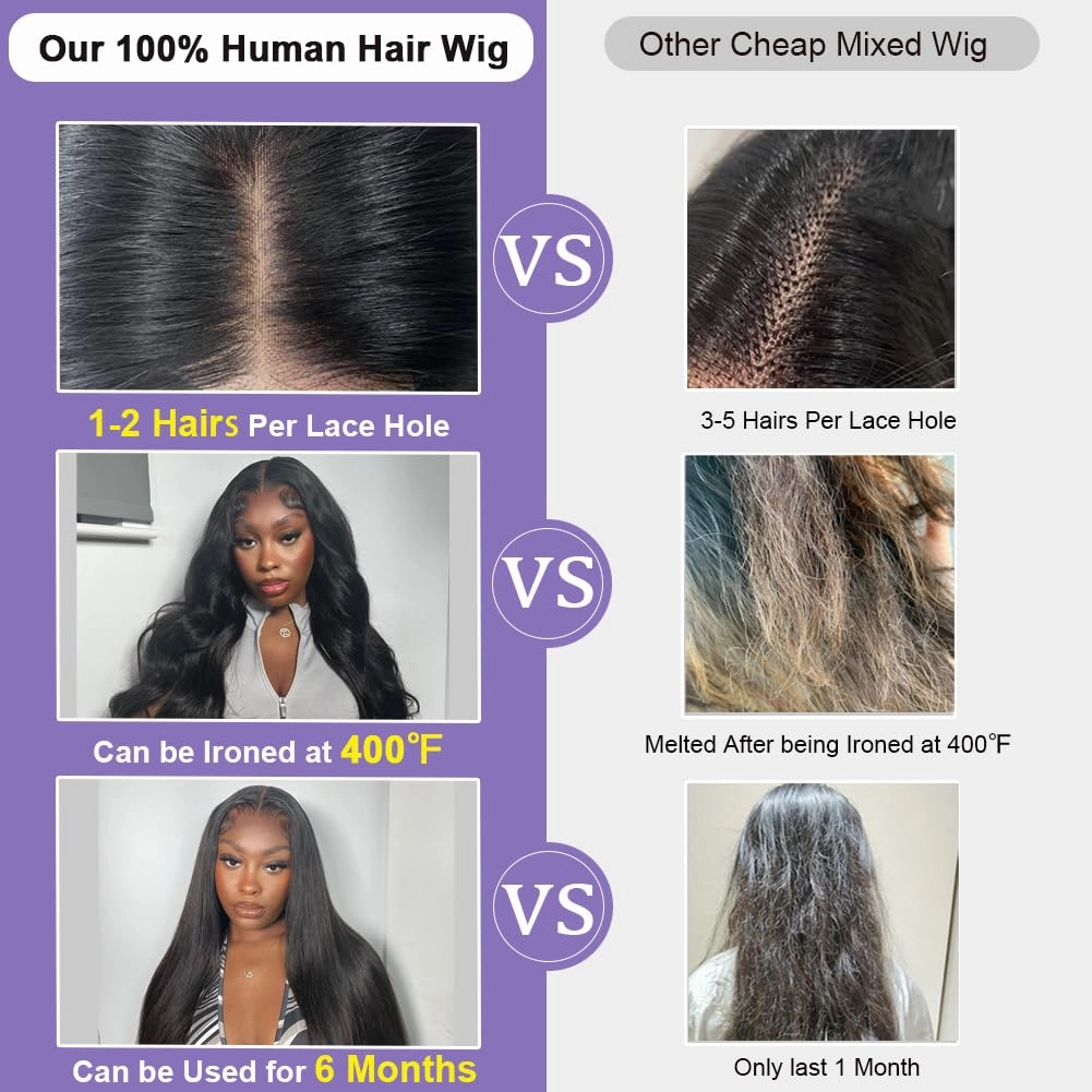 ALI PANDA 24 Inch 210 Density 205g 6x4 Wear and Go Glueless Wigs Human Hair Plucked Pre Cut HD Lace Closure Wigs 100% Human Hair Straight Pre Plucked Bleached Knots for Black Women