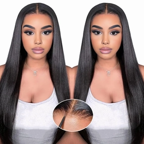 ALI PANDA 24 Inch 210 Density 205g 6x4 Wear and Go Glueless Wigs Human Hair Plucked Pre Cut HD Lace Closure Wigs 100% Human Hair Straight Pre Plucked Bleached Knots for Black Women