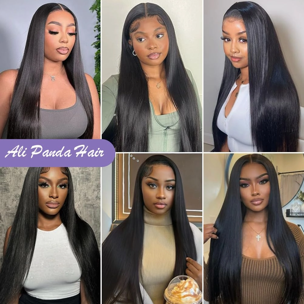 ALI PANDA 24 Inch 210 Density 205g 6x4 Wear and Go Glueless Wigs Human Hair Plucked Pre Cut HD Lace Closure Wigs 100% Human Hair Straight Pre Plucked Bleached Knots for Black Women