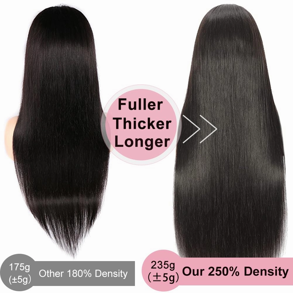 ALI PANDA 24 Inch 6X4 235g 250% Density Wear and Go Glueless Wigs Human Hair Pre Plucked Pre Cut HD Lace Closure Glueless Wigs for Black Women Straight Wigs 100% Human Hair Bleached Knots Middle Part