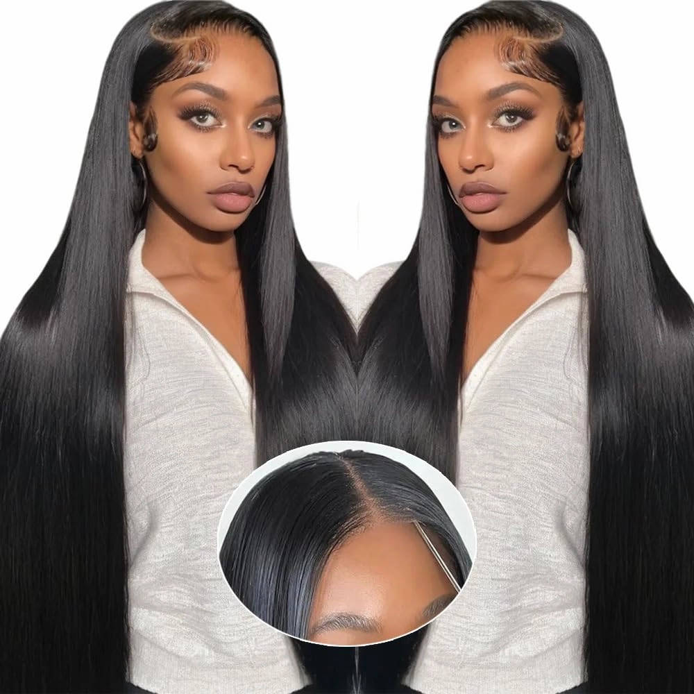 ALI PANDA 24 Inch 6X4 235g 250% Density Wear and Go Glueless Wigs Human Hair Pre Plucked Pre Cut HD Lace Closure Glueless Wigs for Black Women Straight Wigs 100% Human Hair Bleached Knots Middle Part