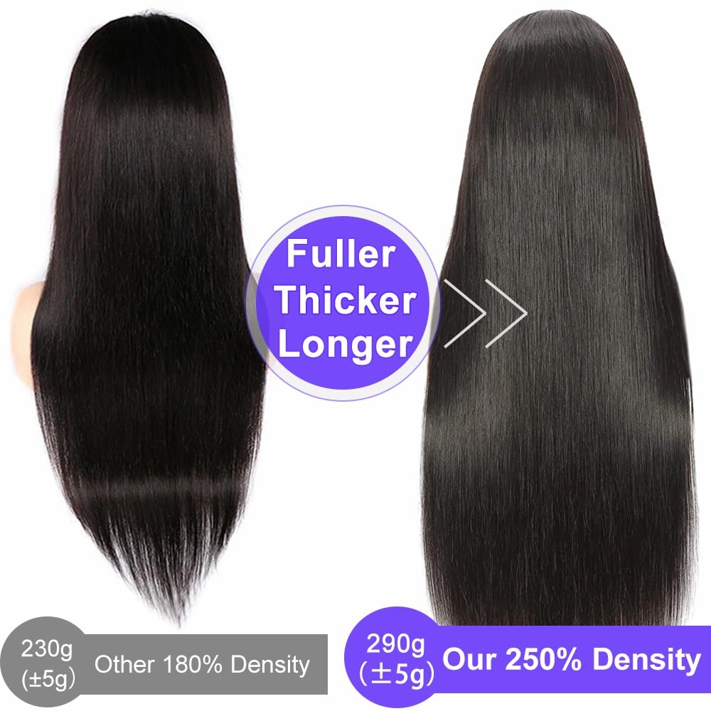 ALI PANDA 250% Density 290g 13x6 Straight HD Lace Front Wigs Human Hair Pre Plucked 100% Human Hair Lace Front Wigs for Black Women Lace Frontal Wigs Human Hair with Baby Hair Free Part 32 Inch
