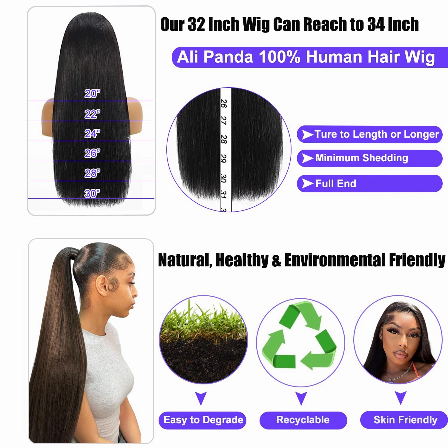 ALI PANDA 250% Density 290g 13x6 Straight HD Lace Front Wigs Human Hair Pre Plucked 100% Human Hair Lace Front Wigs for Black Women Lace Frontal Wigs Human Hair with Baby Hair Free Part 32 Inch
