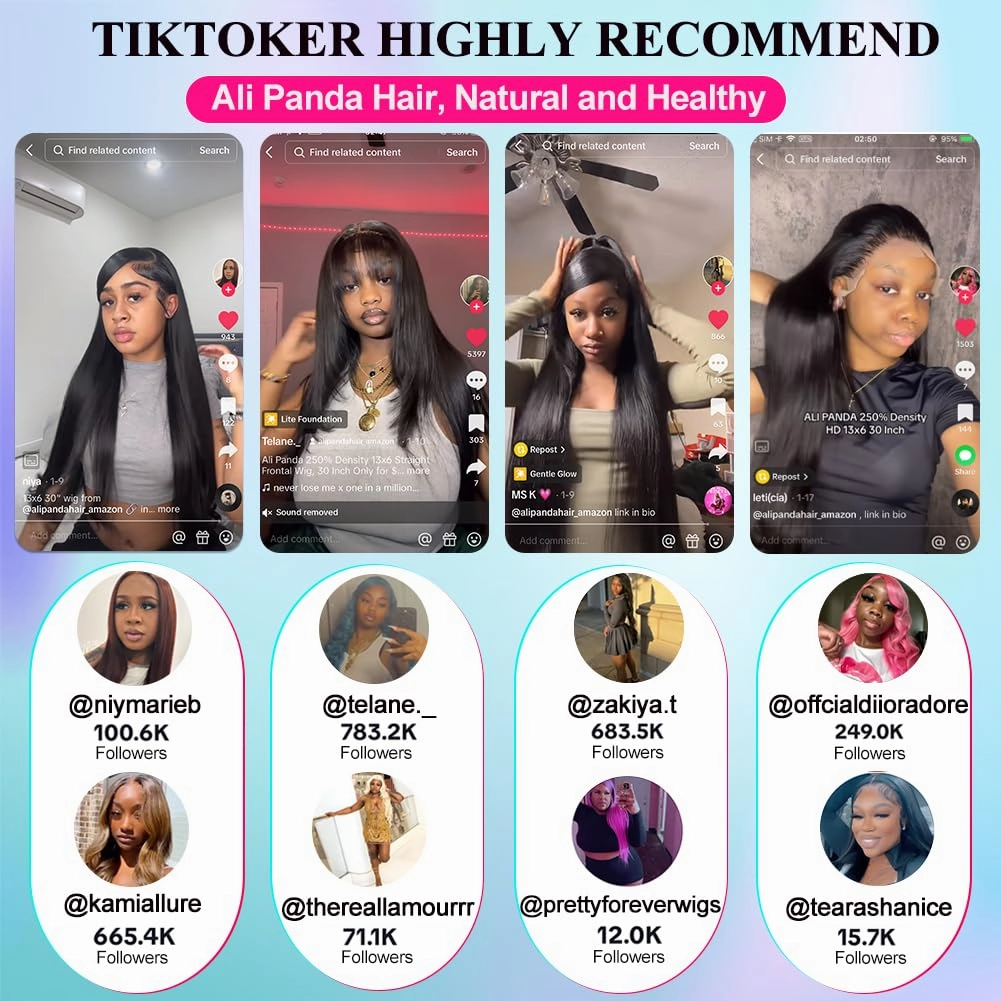 ALI PANDA 250% Density 290g 13x6 Straight HD Lace Front Wigs Human Hair Pre Plucked 100% Human Hair Lace Front Wigs for Black Women Lace Frontal Wigs Human Hair with Baby Hair Free Part 32 Inch