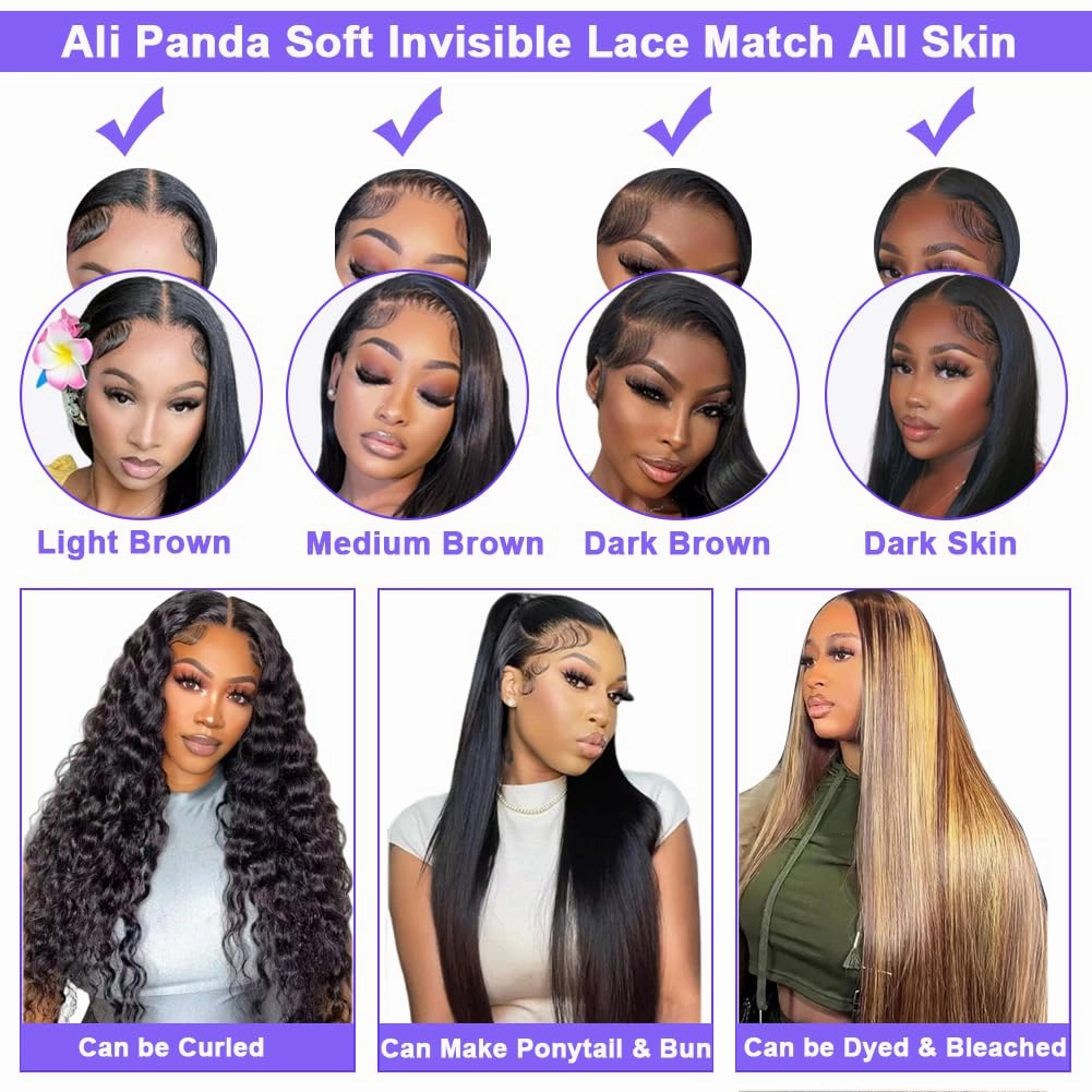 ALI PANDA 250% Density 290g 13x6 Straight HD Lace Front Wigs Human Hair Pre Plucked 100% Human Hair Lace Front Wigs for Black Women Lace Frontal Wigs Human Hair with Baby Hair Free Part 32 Inch