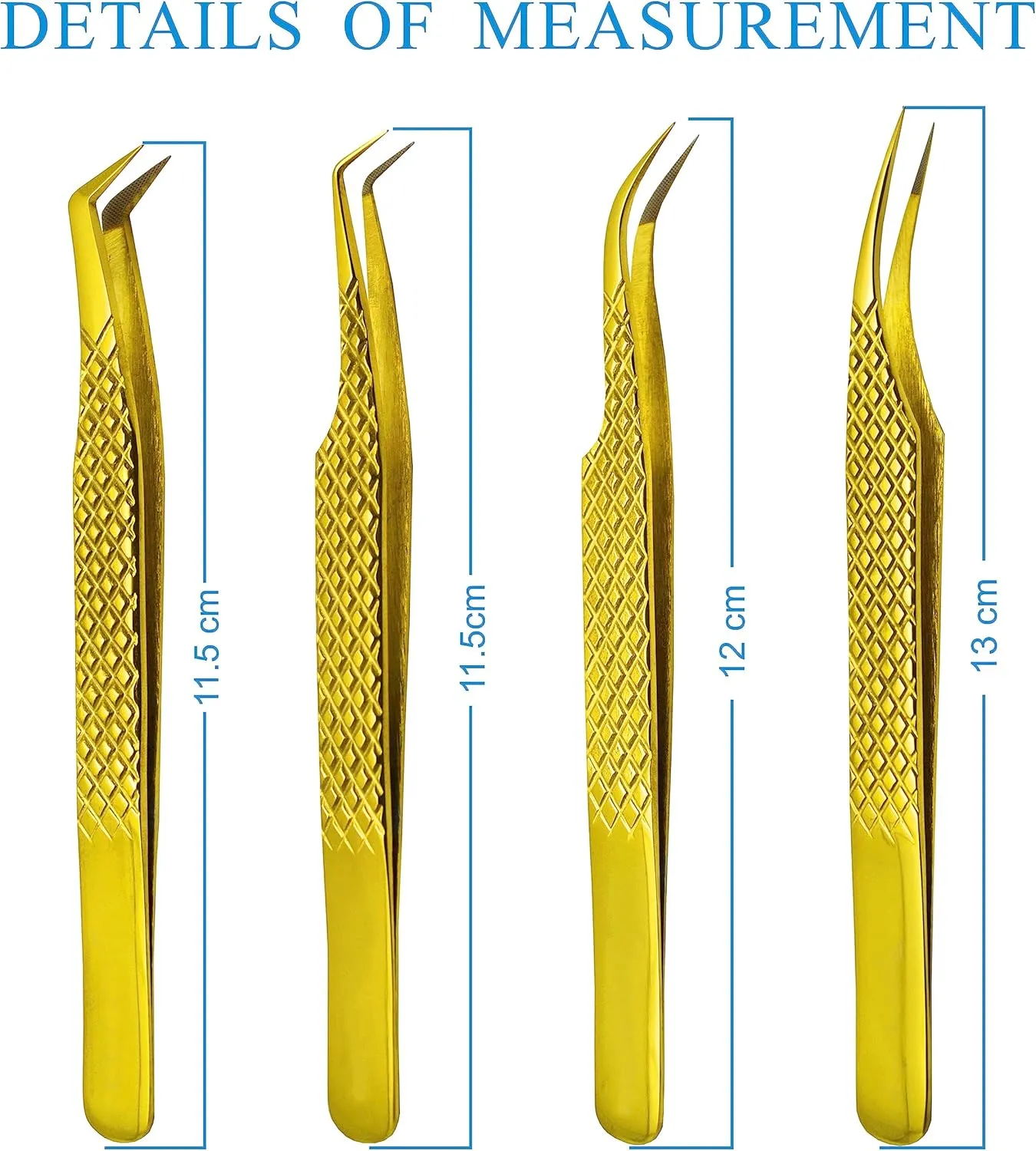 Alishba Beauty Eyelash Extension Tweezers, Precision Fiber Tip Grip Japanese Stainless Steel Profiessional (Set of 4 Eyelash Tweezer) (GOLD)