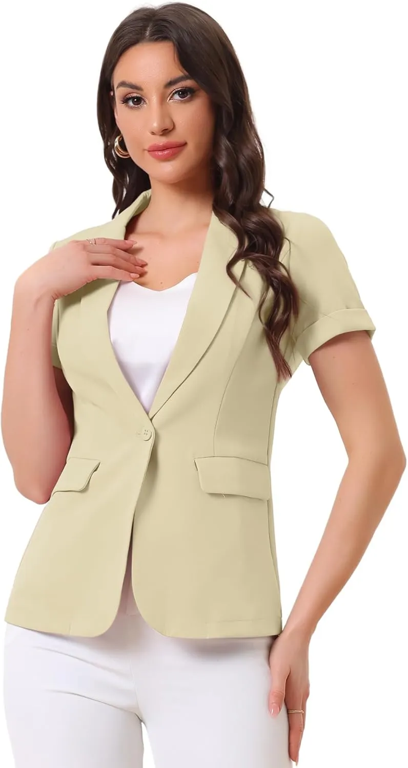 Allegra K Women's 1 Button Blazer Jacket Office Business Short Sleeve Blazer