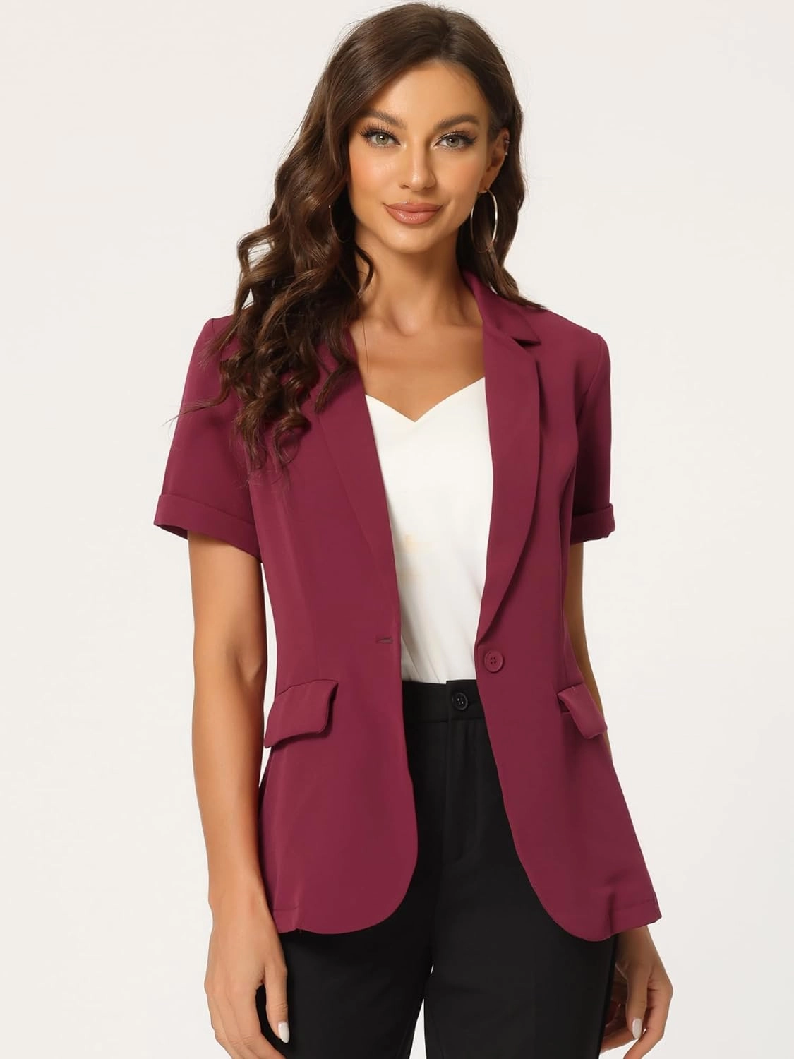 Allegra K Women's 1 Button Blazer Jacket Office Business Short Sleeve Blazer
