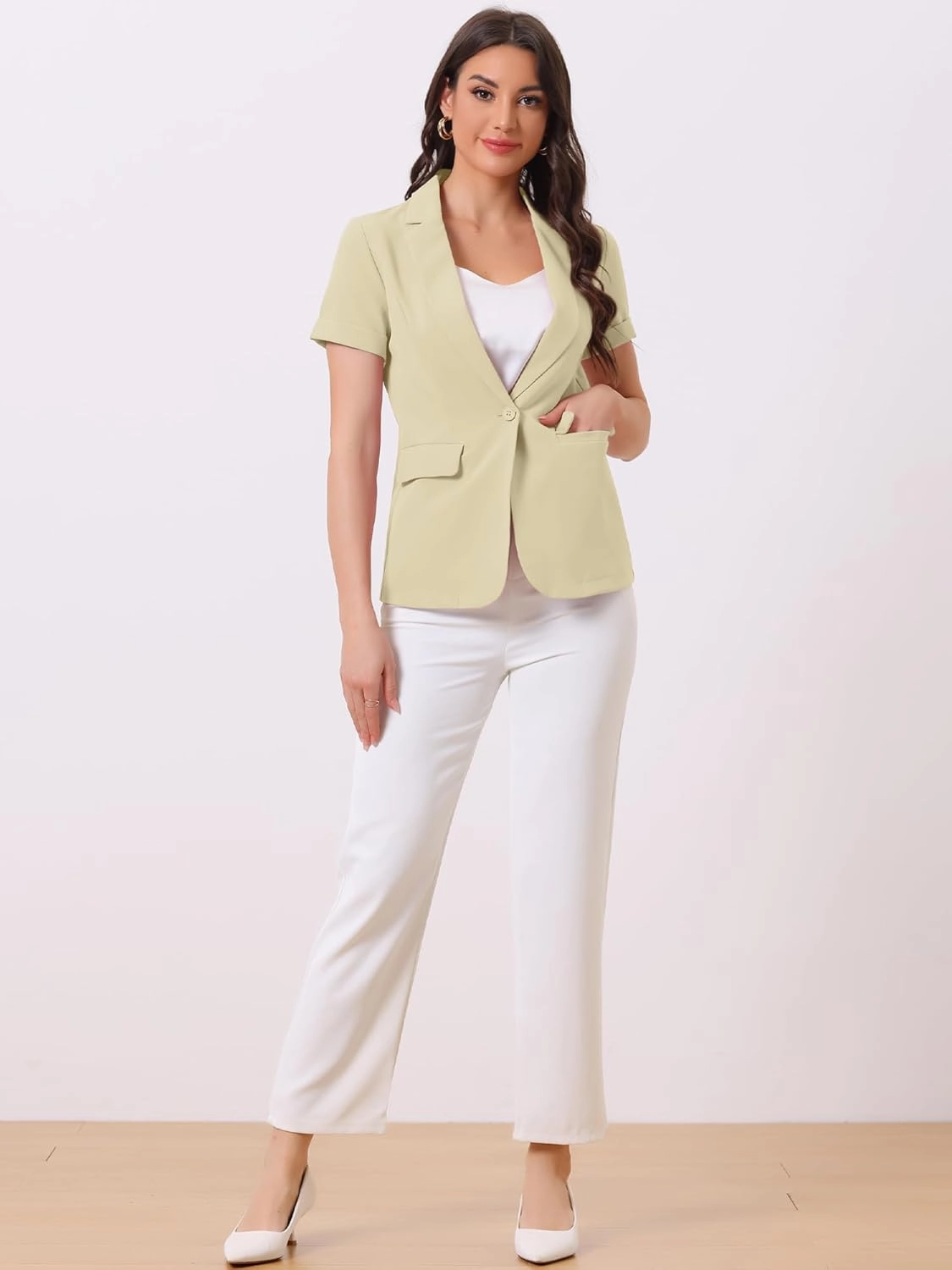 Allegra K Women's 1 Button Blazer Jacket Office Business Short Sleeve Blazer