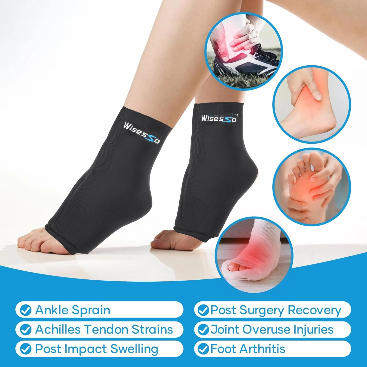 Ankle Ice Pack Wrap, Achilles Tendonitis Brace for Hot & Cold Compress, Resuable Ankle Ice Pack for Injuries, Swelling, Plantar Fasciitis, Sprained, Pain Relief (Black, 1 Pack)