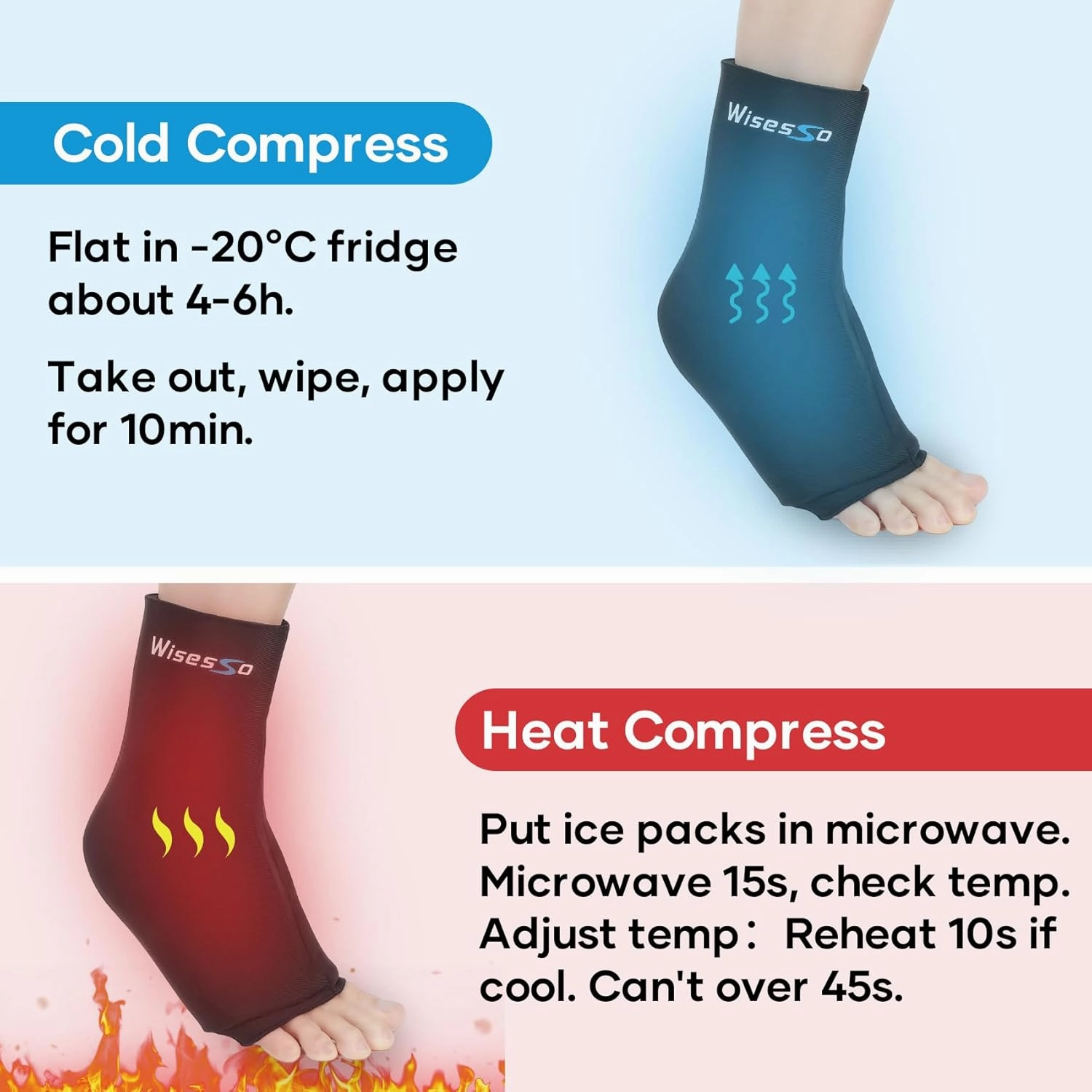 Ankle Ice Pack Wrap, Achilles Tendonitis Brace for Hot & Cold Compress, Resuable Ankle Ice Pack for Injuries, Swelling, Plantar Fasciitis, Sprained, Pain Relief (Black, 1 Pack)