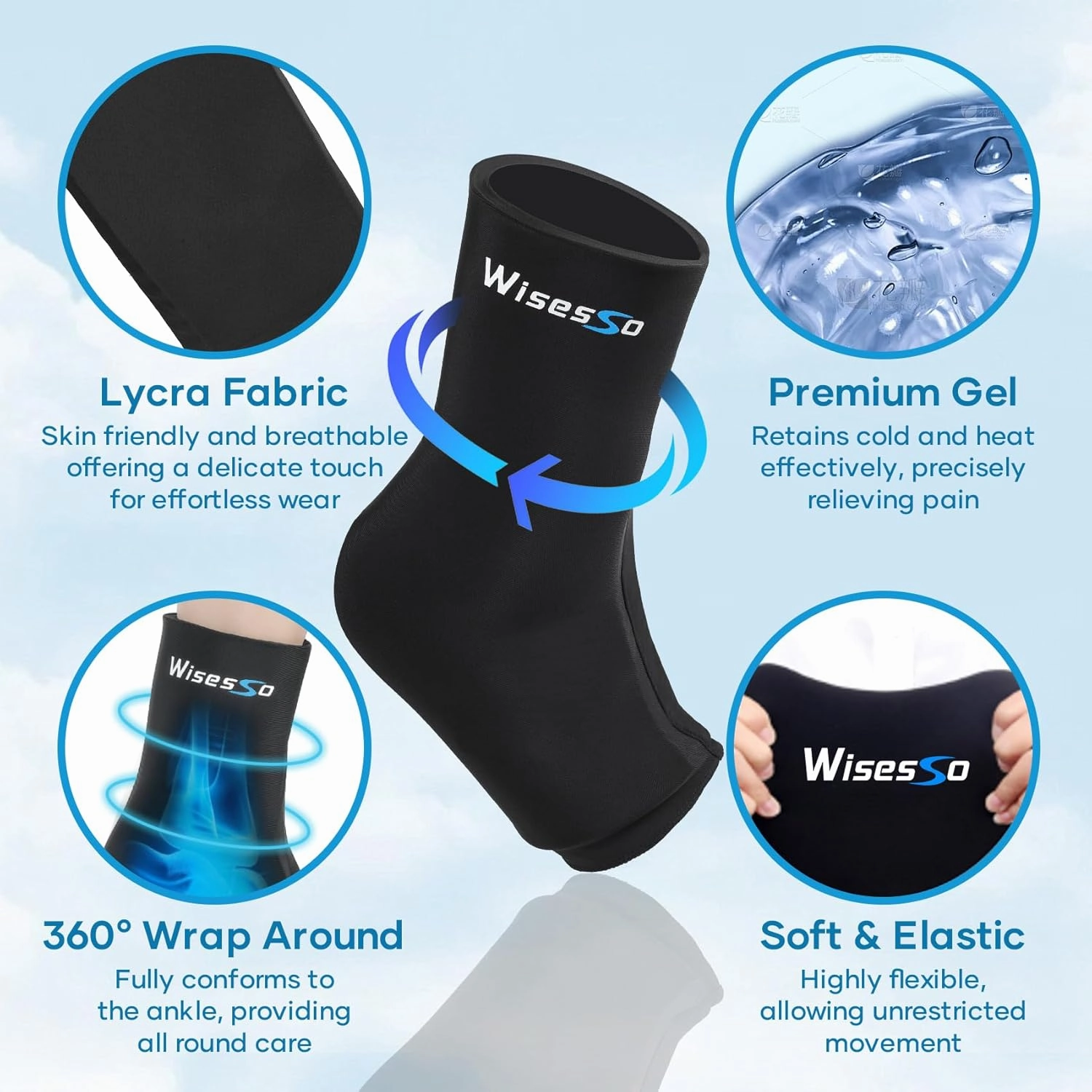 Ankle Ice Pack Wrap, Achilles Tendonitis Brace for Hot & Cold Compress, Resuable Ankle Ice Pack for Injuries, Swelling, Plantar Fasciitis, Sprained, Pain Relief (Black, 1 Pack)
