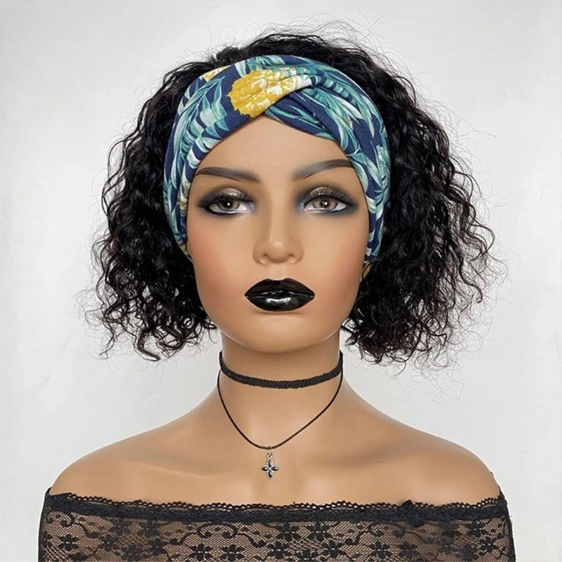 Annora Headband Wigs Water Wave Human Hair Curly Wave Wear and Go Glueless Wigs for Black Women 100% Human Hair Wigs Short Headband Wig 150% Density Natural Color Bob Wig 10 Inch