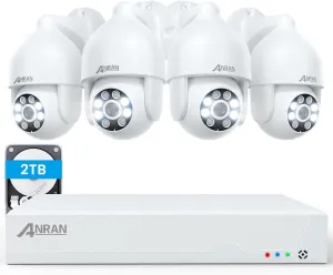 ANRAN 4K Security Camera System, 4pcs H.265 PoE Wired PTZ Cameras with Auto-Tracking, Person Vehicle Detection, 8MP 8CH NVR with 2TB HDD for 24-7 Recording