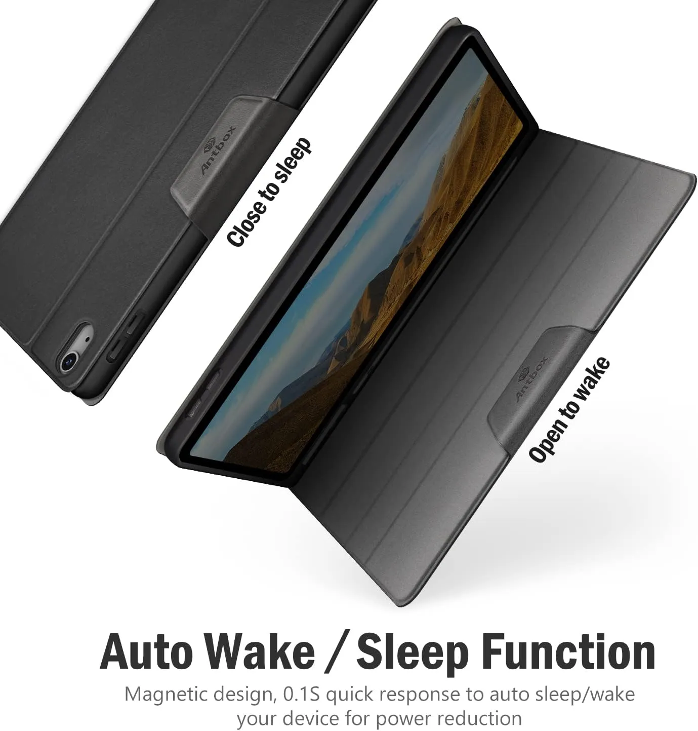 Antbox Case for iPad (A16) 11th Generation 11'' 2025/iPad 10th Generation 10.9'' 2022 with Built-in Pencil Holder Auto Sleep/Wake Function PU Leather Smart Cover (Black)