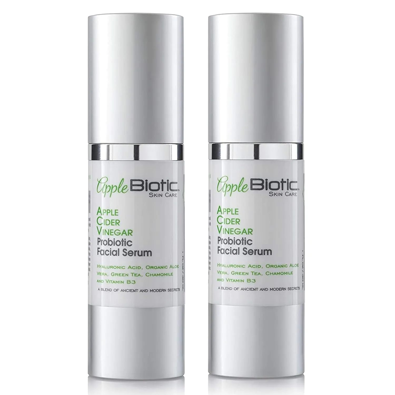 Apple Cider Vinegar Facial Serum with Hyaluronic Acid for All Skin Types, Moisturizing, Antioxidant, Day and Night Face Hydration (1 Oz) - 2 Pack