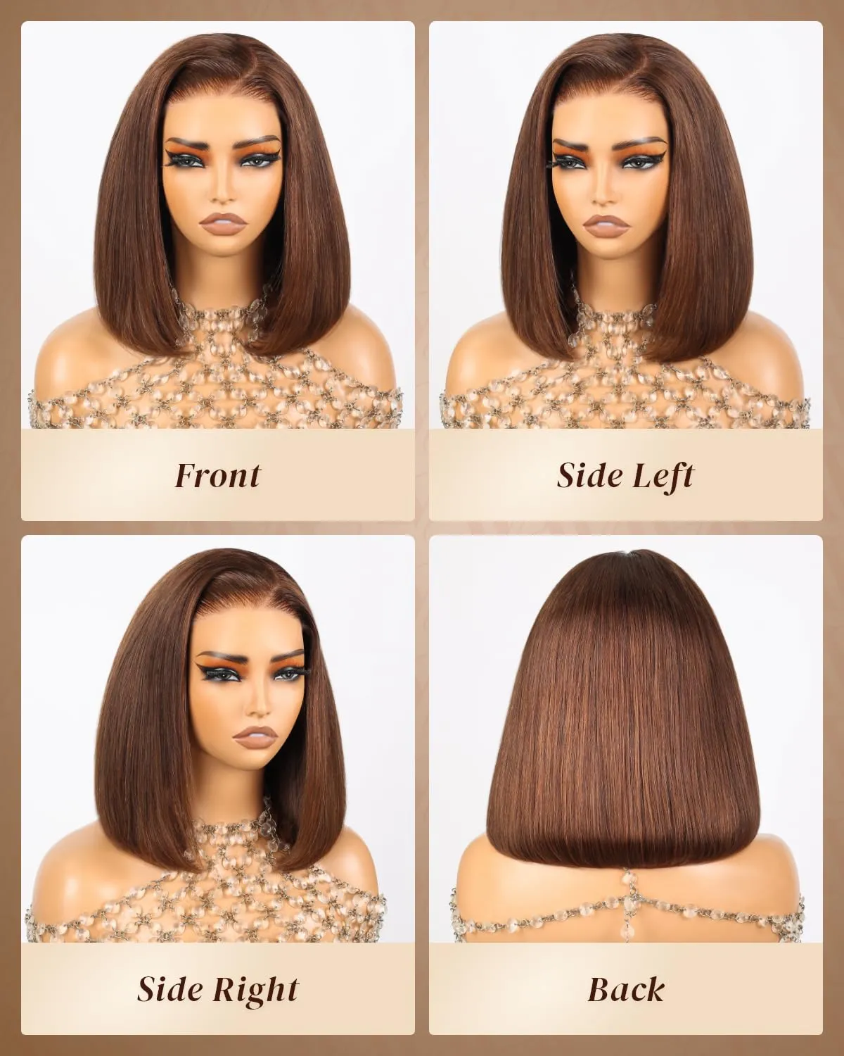 Arabella 5x6 4# Brown Bob Wig Human Hair 210% Density Wear and Go Glueless Wigs Human Hair Chocolate Brown Straight Bob Wig Lace Front Wigs Pre Cut Lace Pre Bleached Knots(12inch, 5x6 Glueless Bob)