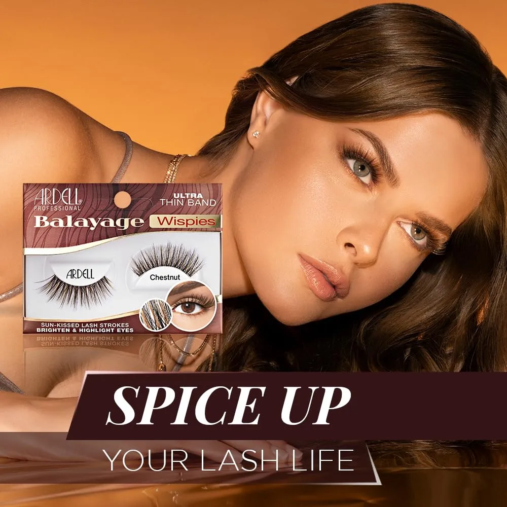 Ardell Balayage Wispies, Chestnut False Eyelashes, with Ultra Thin Band, 4-pack