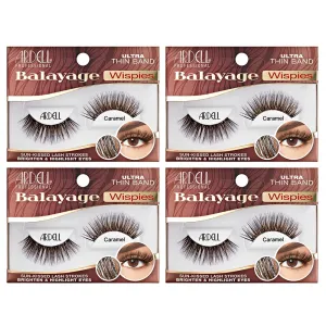 Ardell Balayage Wispies False Eyelashes - Caramel, Ultra Thin Band for Natural Wispy Lashes, Full Volume and Definition, Long-Lasting Wear, 4-Pack