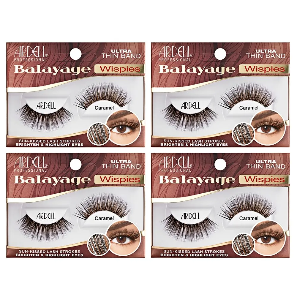 Ardell Balayage Wispies False Eyelashes - Caramel, Ultra Thin Band for Natural Wispy Lashes, Full Volume and Definition, Long-Lasting Wear, 4-Pack