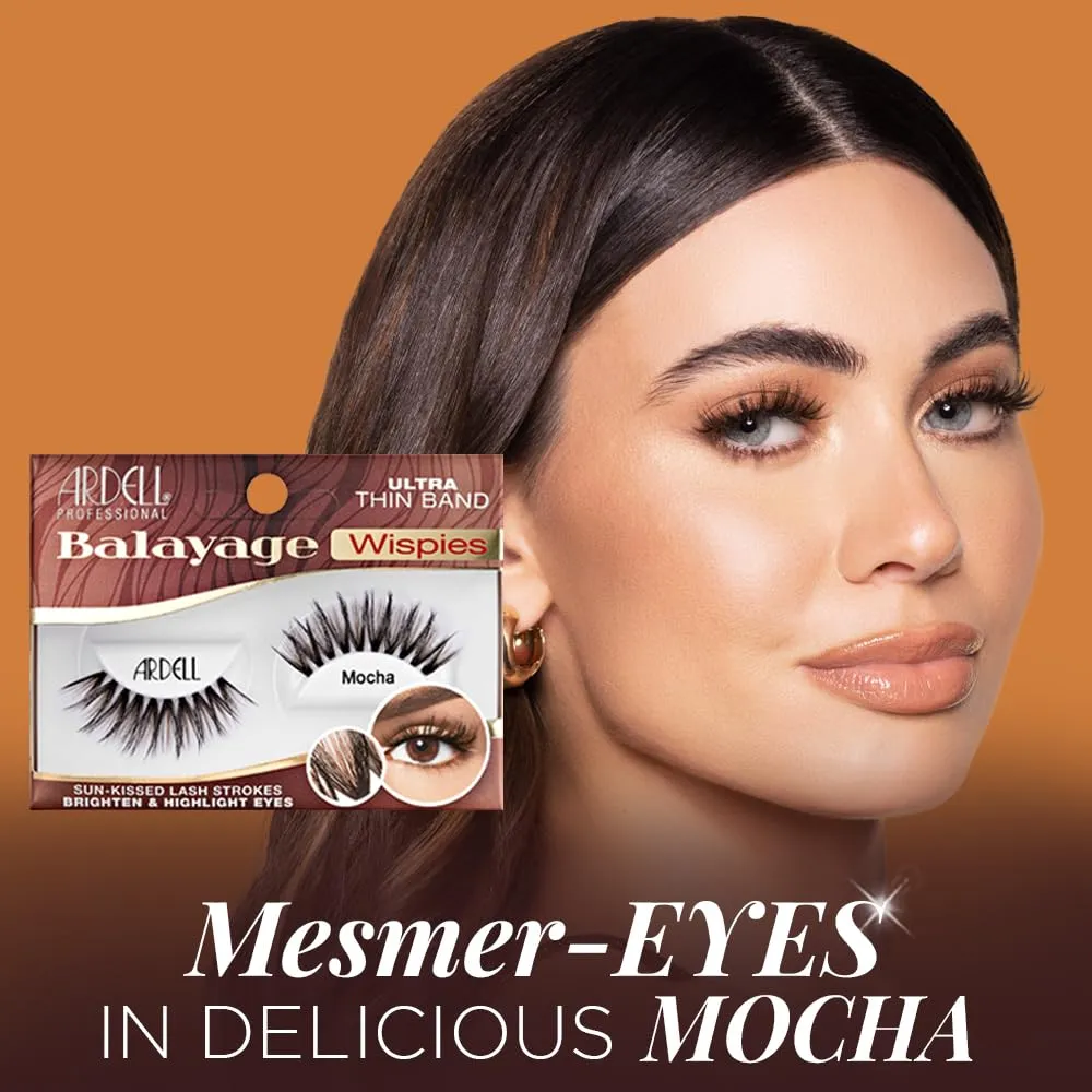 Ardell Balayage Wispies False Eyelashes, Ultra Thin Band, Mocha Strip Lash Strokes - Easy Application, Natural Look Lashes for Everyday Wear, 4-Pack