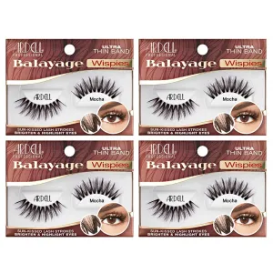 Ardell Balayage Wispies False Eyelashes, Ultra Thin Band, Mocha Strip Lash Strokes - Easy Application, Natural Look Lashes for Everyday Wear, 4-Pack