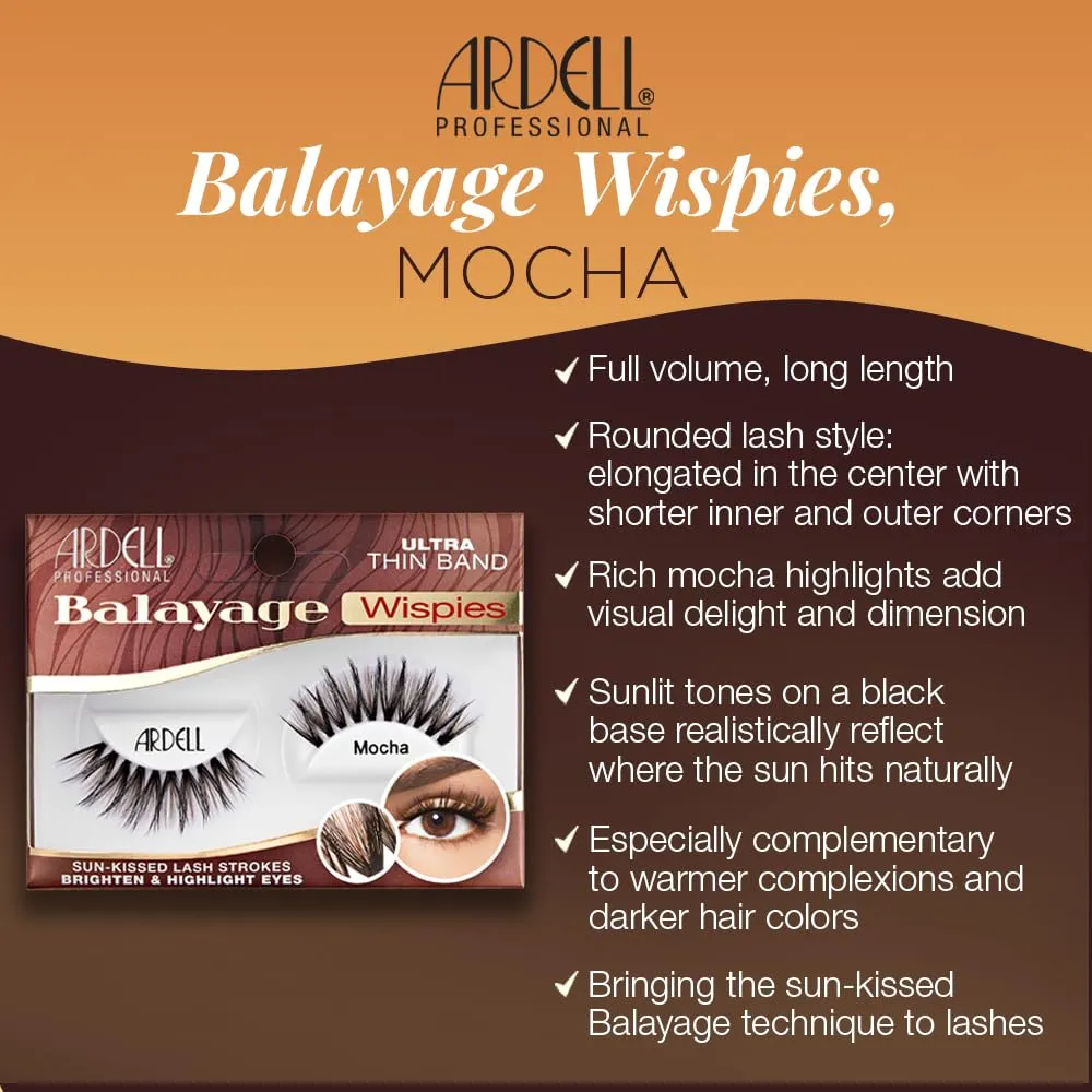 Ardell Balayage Wispies False Eyelashes, Ultra Thin Band, Mocha Strip Lash Strokes - Easy Application, Natural Look Lashes for Everyday Wear, 4-Pack