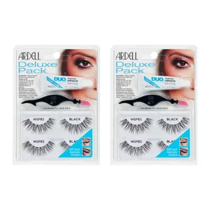 Ardell Deluxe Pack False Eyelashes Wispies with Lash Glue and Applicator - Natural Volume Lashes for Everyday Wear, 2 Pairs x 2 Packs