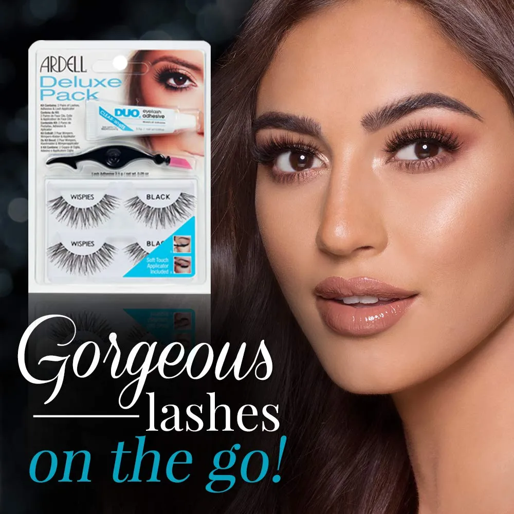 Ardell Deluxe Pack False Eyelashes Wispies with Lash Glue and Applicator - Natural Volume Lashes for Everyday Wear, 2 Pairs x 2 Packs