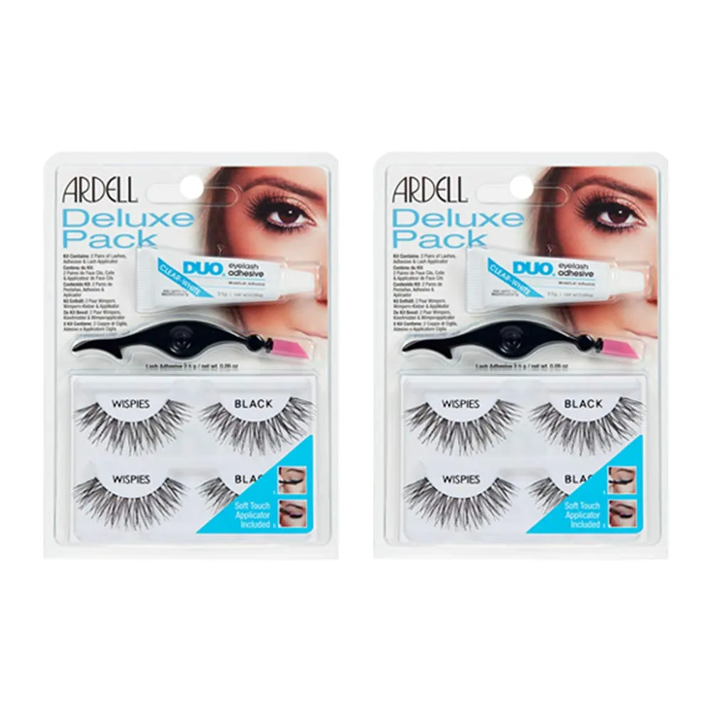 Ardell Deluxe Pack False Eyelashes Wispies with Lash Glue and Applicator - Natural Volume Lashes for Everyday Wear, 2 Pairs x 2 Packs