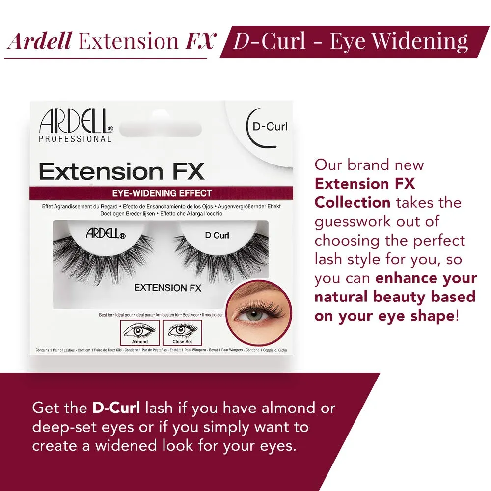 Ardell Extension FX D Curl False Eye Lashes for Eye Widening Effect, 4 pack