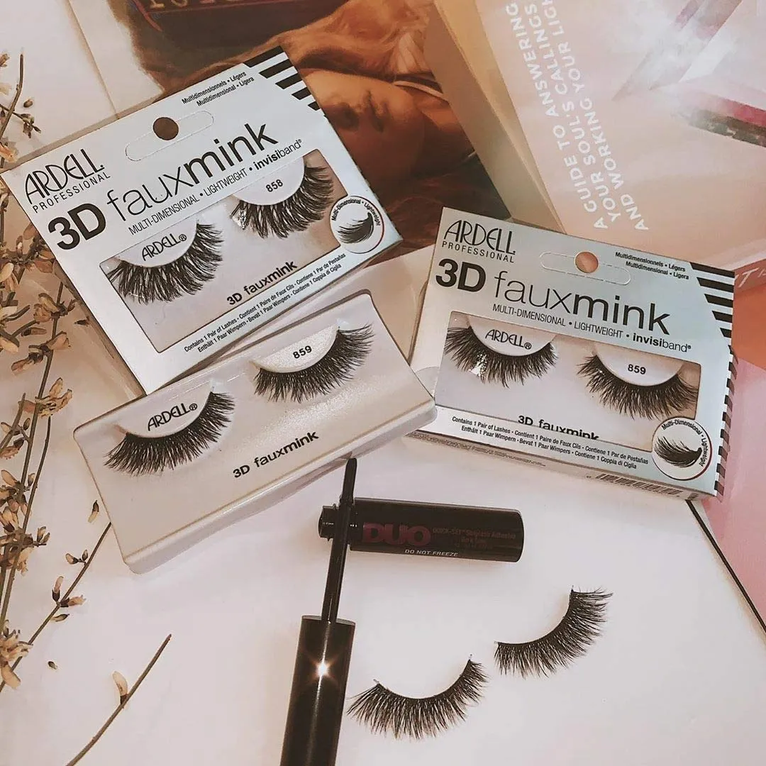 Ardell False Eyelashes 3D Faux Mink Lashes 859 - Lightweight Reusable Strip Lashes with Invisiband, Ultra-Fluffy Volume for a Natural Glam Look, 4 Pairs