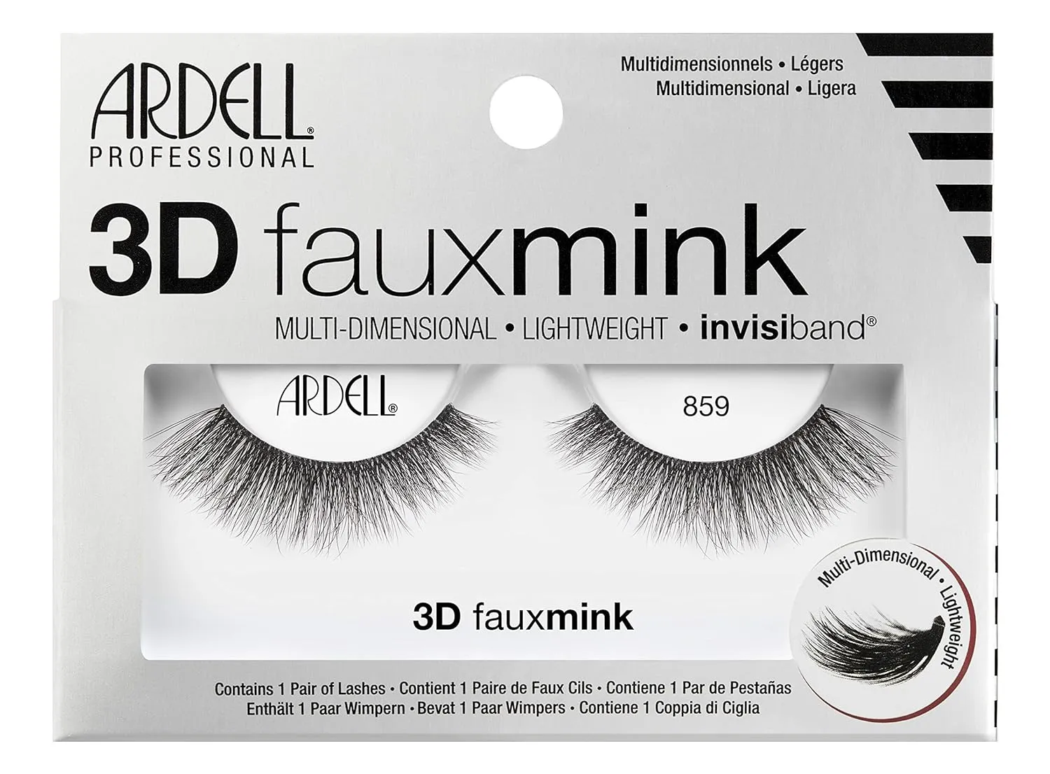 Ardell False Eyelashes 3D Faux Mink Lashes 859 - Lightweight Reusable Strip Lashes with Invisiband, Ultra-Fluffy Volume for a Natural Glam Look, 4 Pairs
