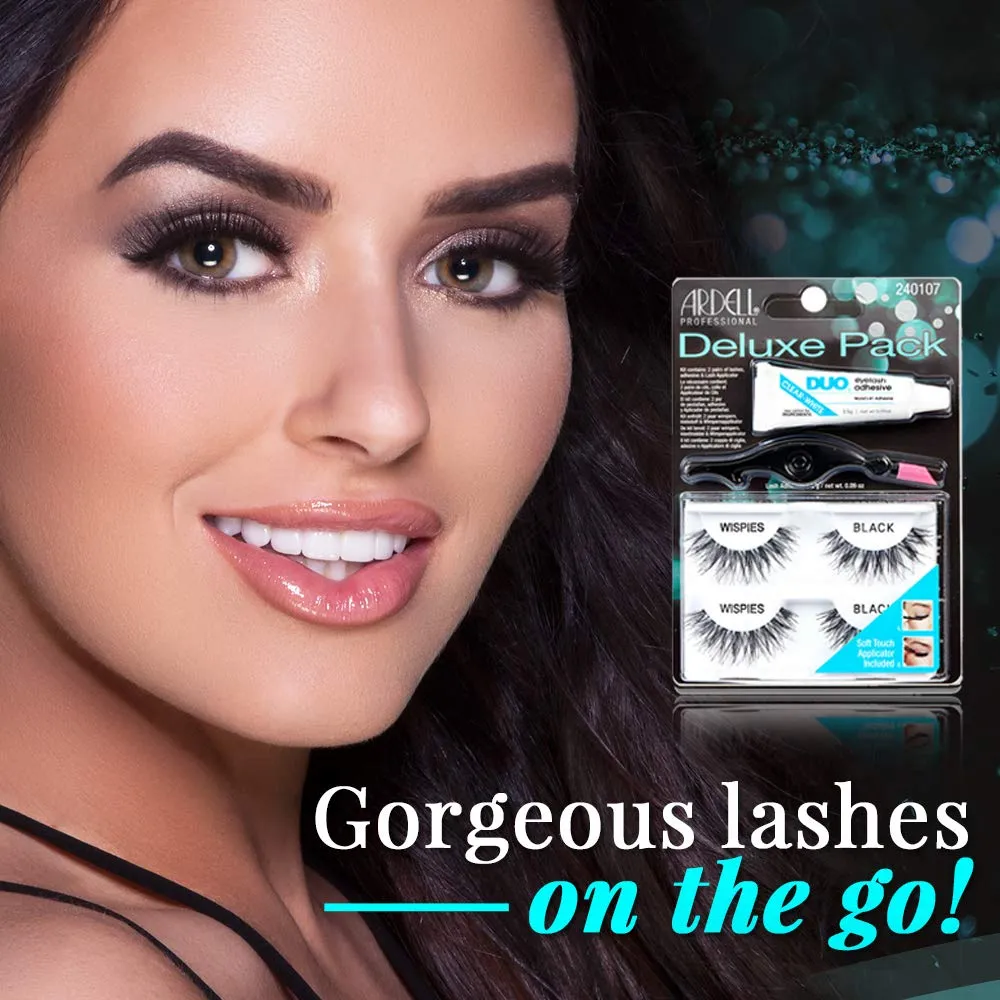Ardell False Eyelashes Deluxe Pack Kit Wispies - Black, Includes Lash Adhesive and Applicator, Natural-Looking Volume Lashes, 4 Pack
