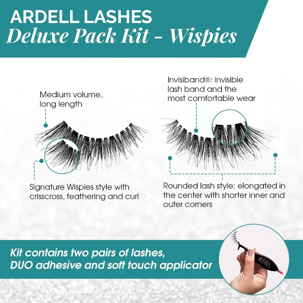 Ardell False Eyelashes Deluxe Pack Kit Wispies - Black, Includes Lash Adhesive and Applicator, Natural-Looking Volume Lashes, 4 Pack