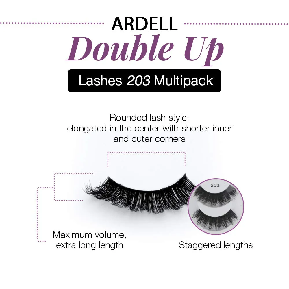 Ardell False Eyelashes Double Up 203 - Dramatic, Full Volume Lashes, Black Strip Lashes for Bold Eye Look, 2 Packs