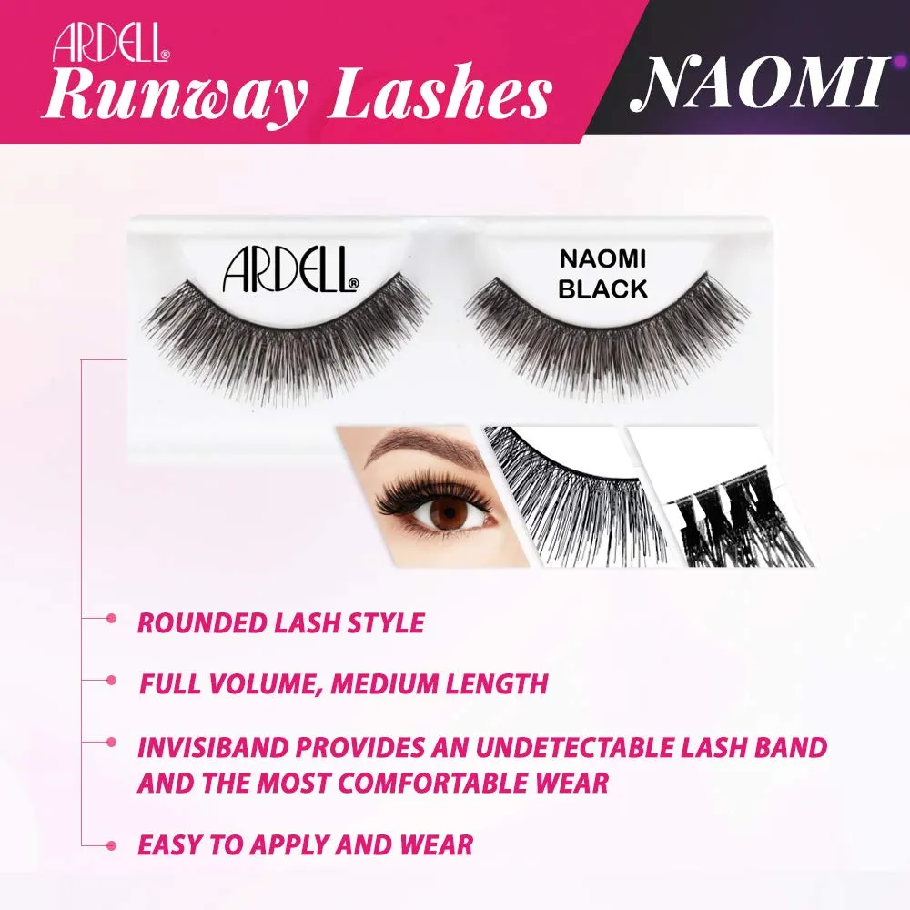 Ardell False Eyelashes Naomi Black - Full Volume, Natural Look Lashes, Comfortable Wear, 4-Pack