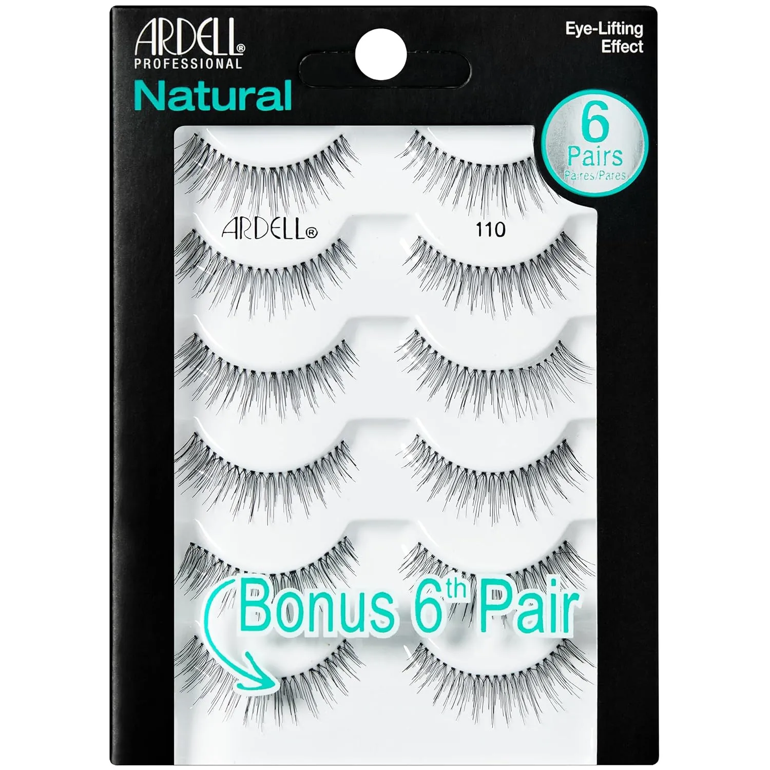 Ardell False Eyelashes, Natural Lashes 110 - Lightweight Reusable Strip Lashes, Eye-Lifting Effect, 5 Pairs   Bonus Pair