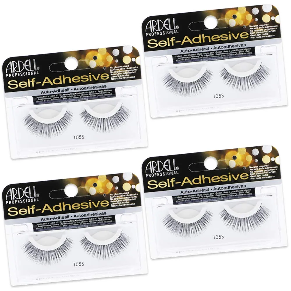 Ardell False Eyelashes Self-Adhesive 105S, Faux Mink Lashes Natural Look Strip Lash, Eye Makeup, Reusable, 4 Pack