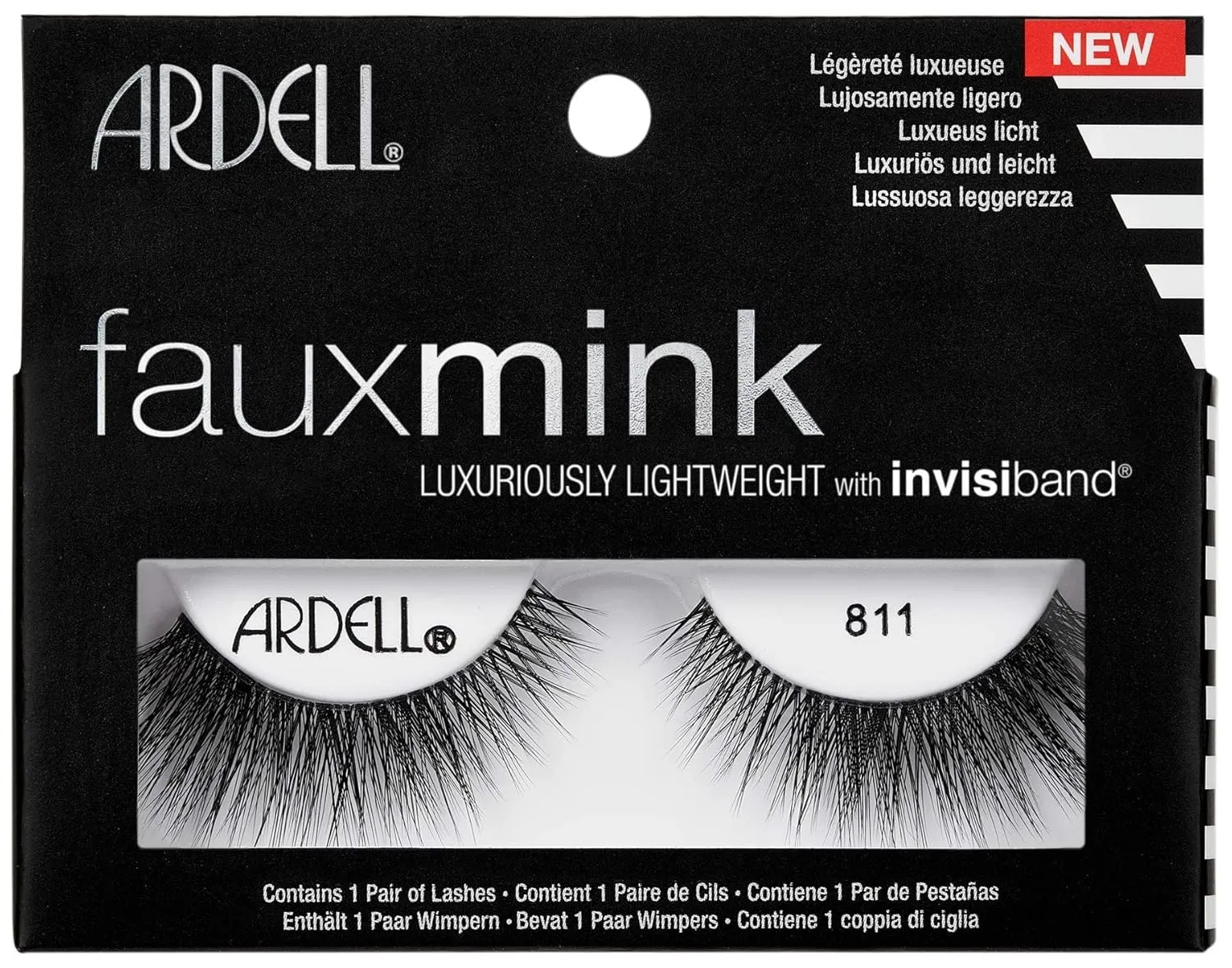 Ardell Faux Mink 811 Black False Lashes, Lightweight with Invisiband, 4 pairs