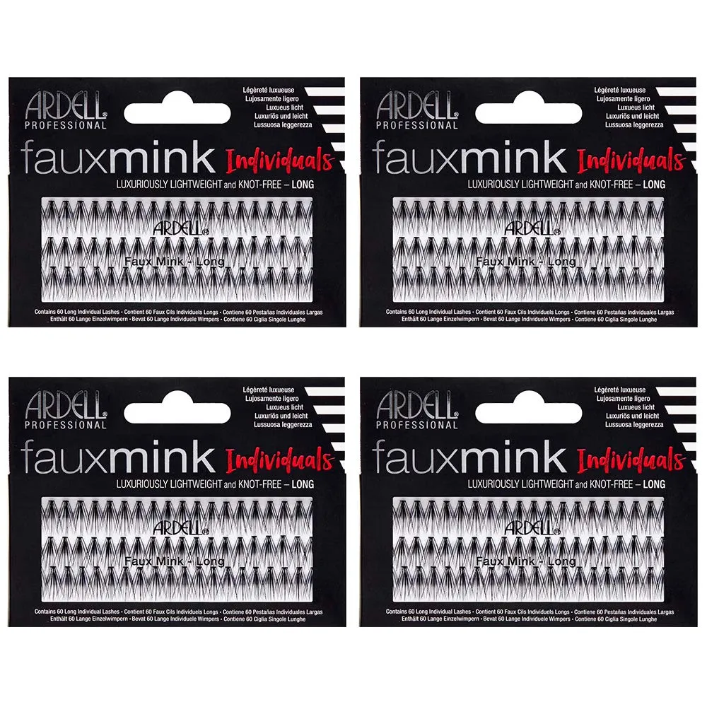 Ardell Faux Mink Individual Lashes - Long Black, Lightweight, Natural-Looking DIY Lash Clusters, Reusable Fake Eyelashes, 4 Pack
