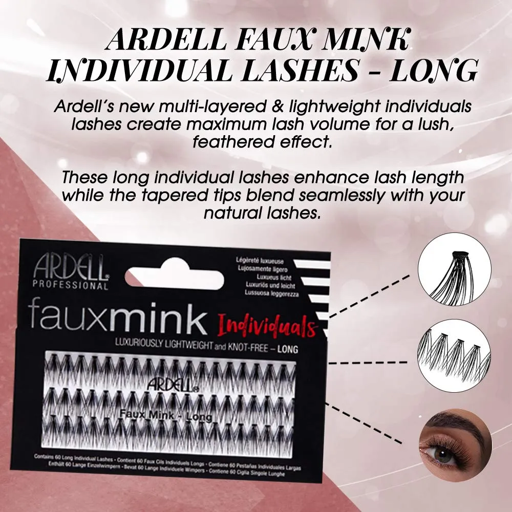Ardell Faux Mink Individual Lashes - Long Black, Lightweight, Natural-Looking DIY Lash Clusters, Reusable Fake Eyelashes, 4 Pack