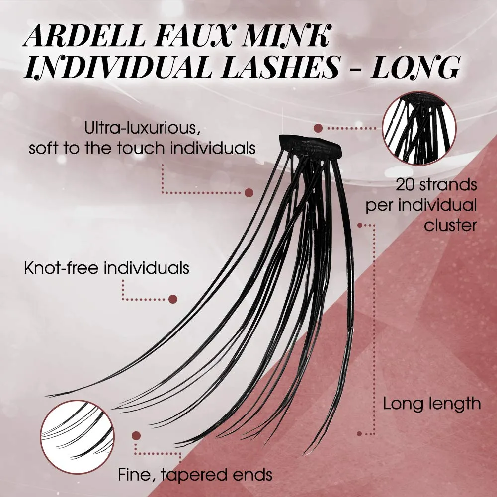 Ardell Faux Mink Individual Lashes - Long Black, Lightweight, Natural-Looking DIY Lash Clusters, Reusable Fake Eyelashes, 4 Pack