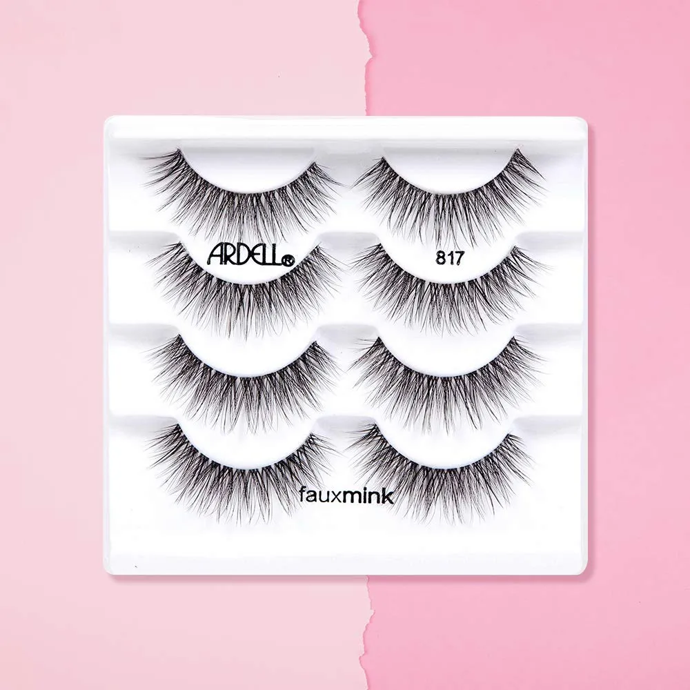 Ardell Faux Mink Lashes False Eyelashes 817 - Natural Look, Dramatic Volume, Comfortable Wear Strip Lashes, 4 Pairs x 2 Pack