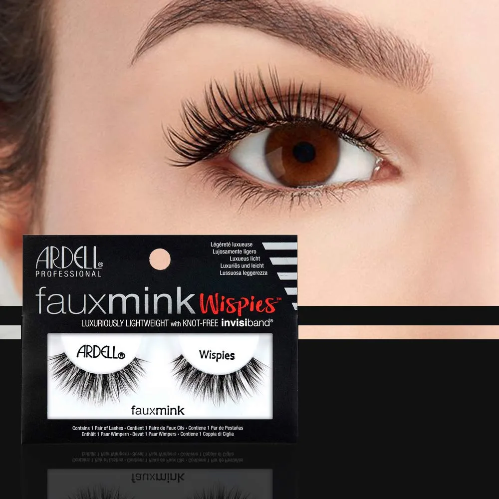 Ardell Faux Mink Lashes Wispies Eyelashes - Lightweight Reusable Strip Lashes with Invisiband, 4 Pack