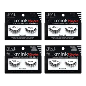 Ardell Faux Mink Lashes Wispies Eyelashes - Lightweight Reusable Strip Lashes with Invisiband, 4 Pack