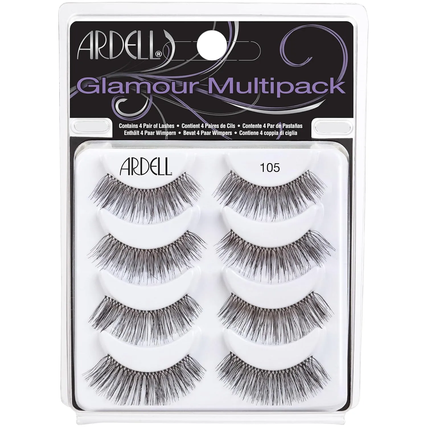 Ardell Glamour False Eyelashes Multipack 105 - Lightweight, Natural Volume Lashes, Comfortable, Easy to Apply, 4 Pairs, 1-Pack