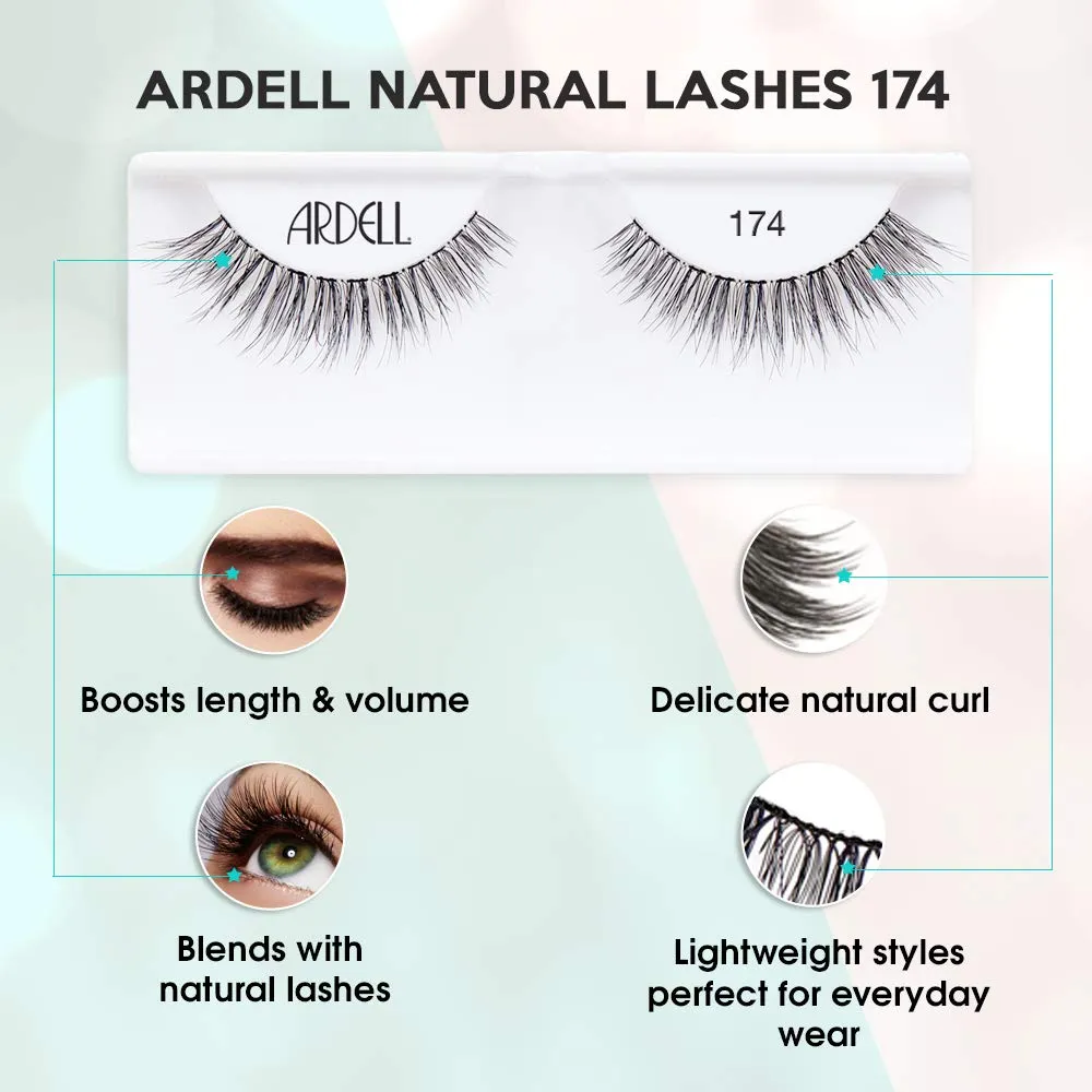 Ardell Lashes Natural 174 - Lightweight, Natural Looking False Eyelashes, Long-Lasting Strip Lash for Everyday Wear, 4 Pack